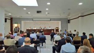 El Magdo. Presidente Rodrigo Moreno Trujillo,  participando con el tema "El notario frente al proceso electoral del 1° de julio" en el Colegio de Notarios del Estado de Jalisco.